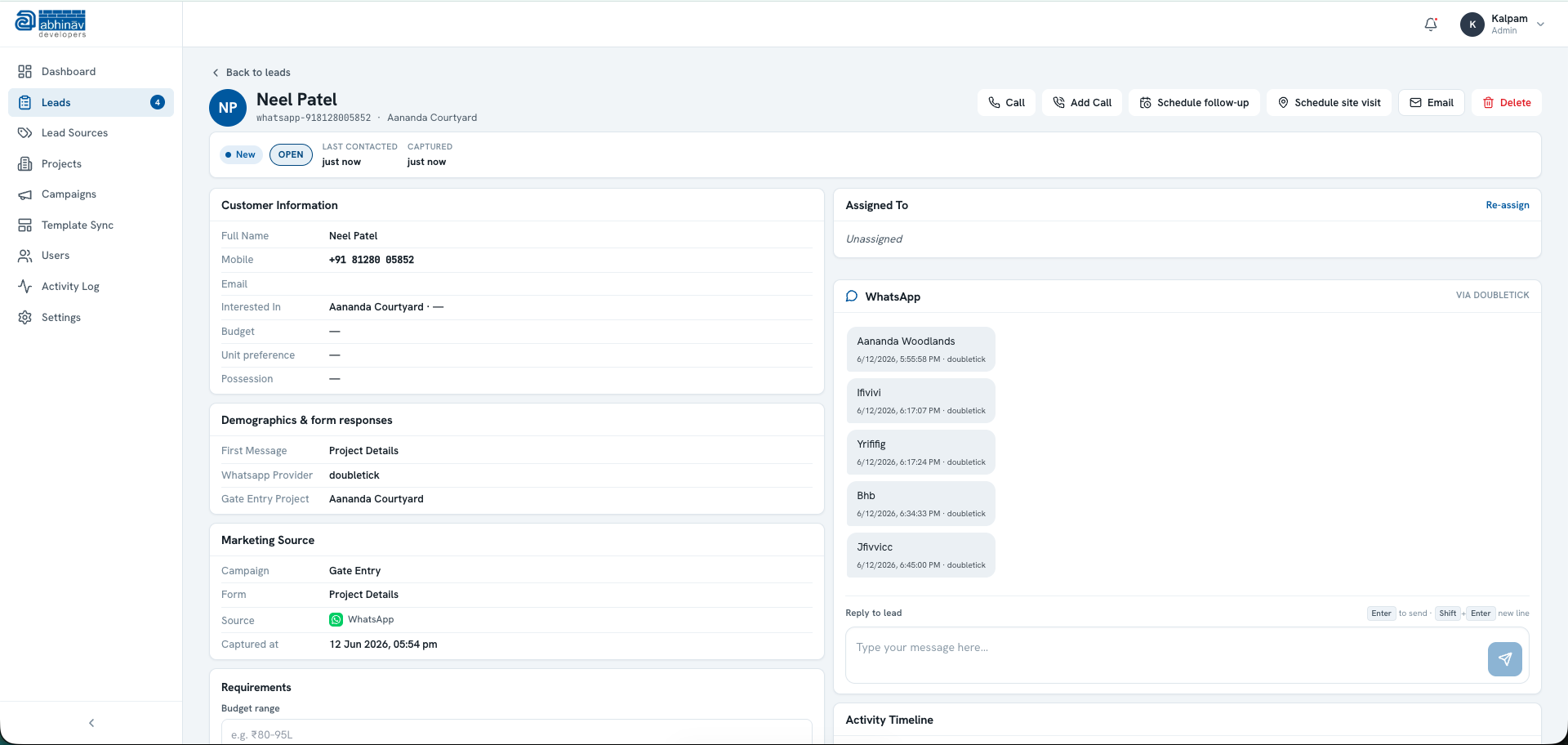Abhinav Developers CRM — screen 3
